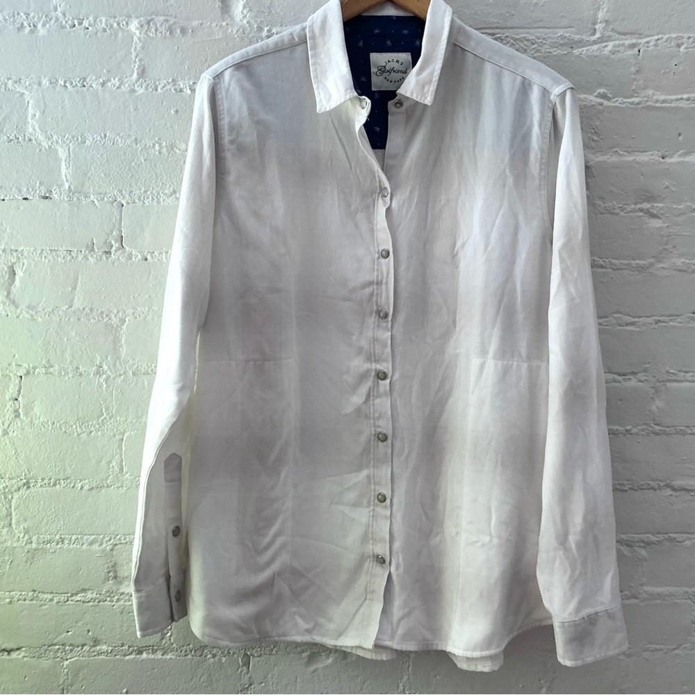 Jachs Girlfriend Long Sleeve Flannel Shirt Snap Front Boho Coastal Beachy White
